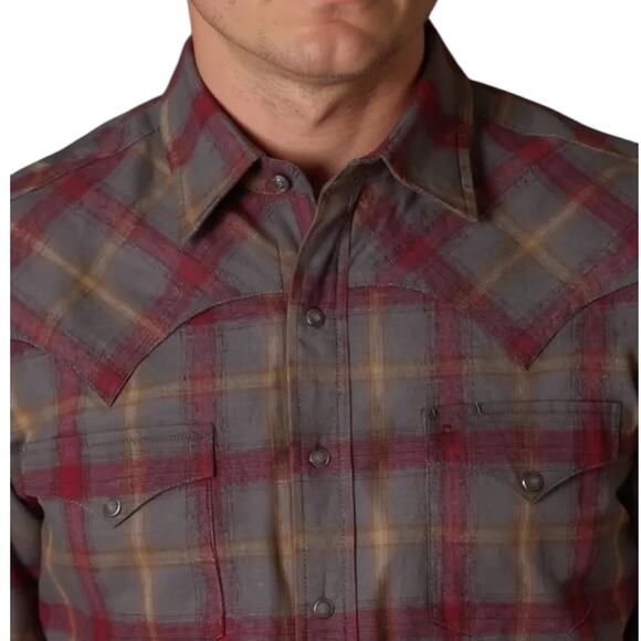 Stetson Men’s Dobby Plaid Long Sleeve Snap Front Flannel Shirt -XL - Picture 2 of 14